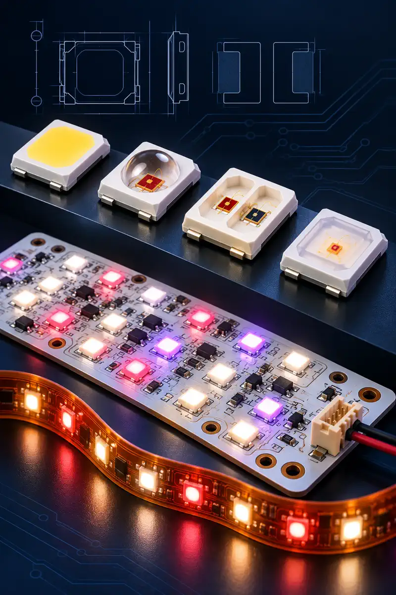 2835 LED packages integrated into a multi-wavelength light-source board