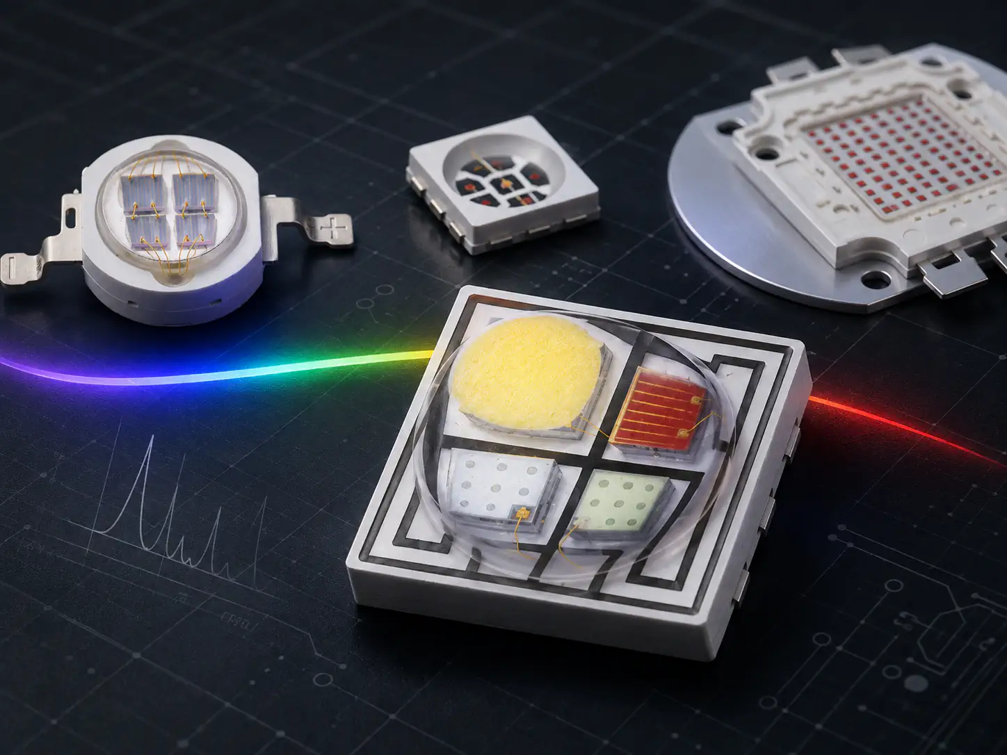Red and near-infrared LED components wavelength spectrum