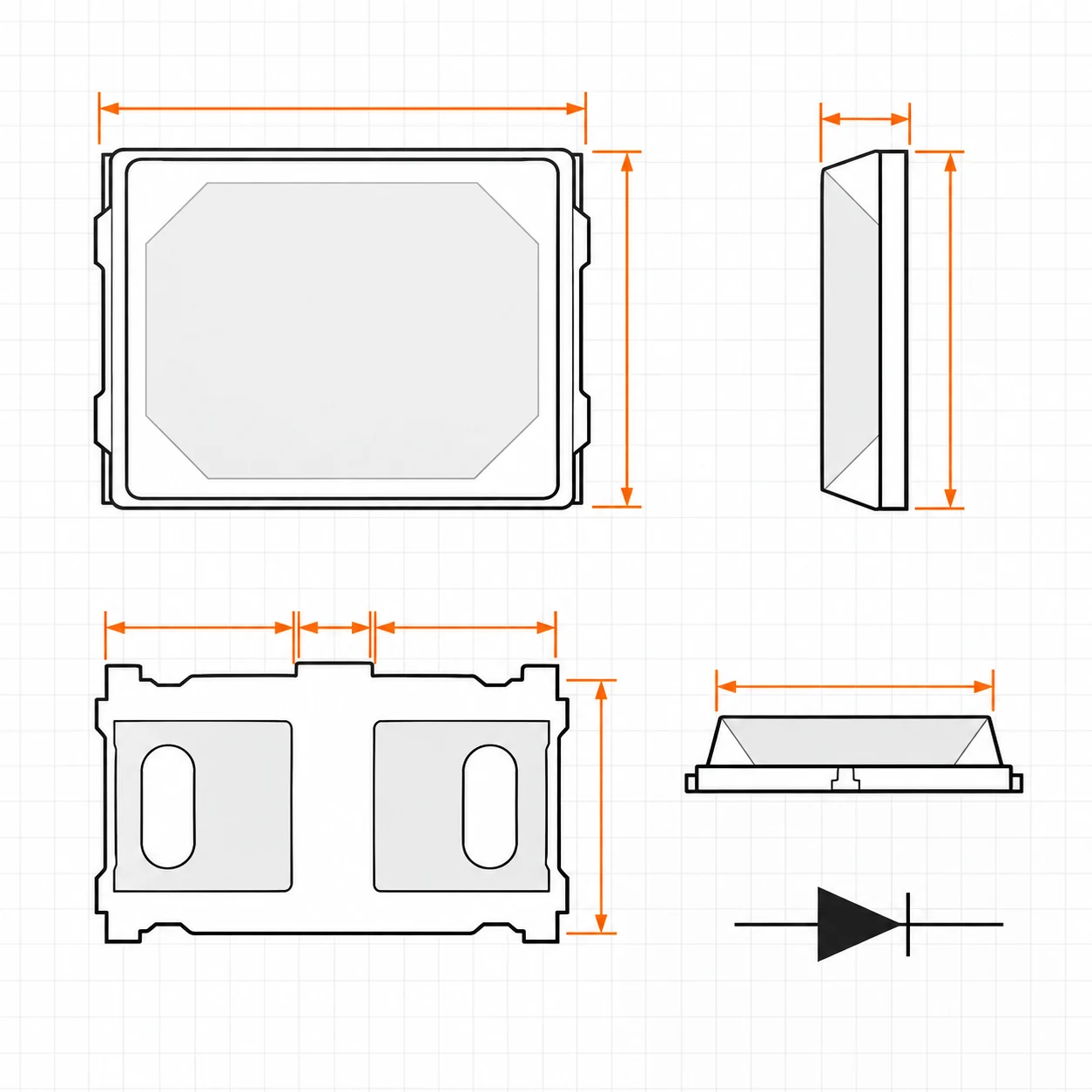 2835 mounting pad and polarity diagram
