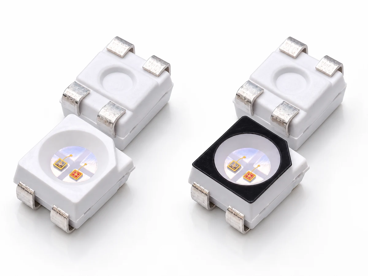 Magnified view of a 3528 SMD LED showing internal structure