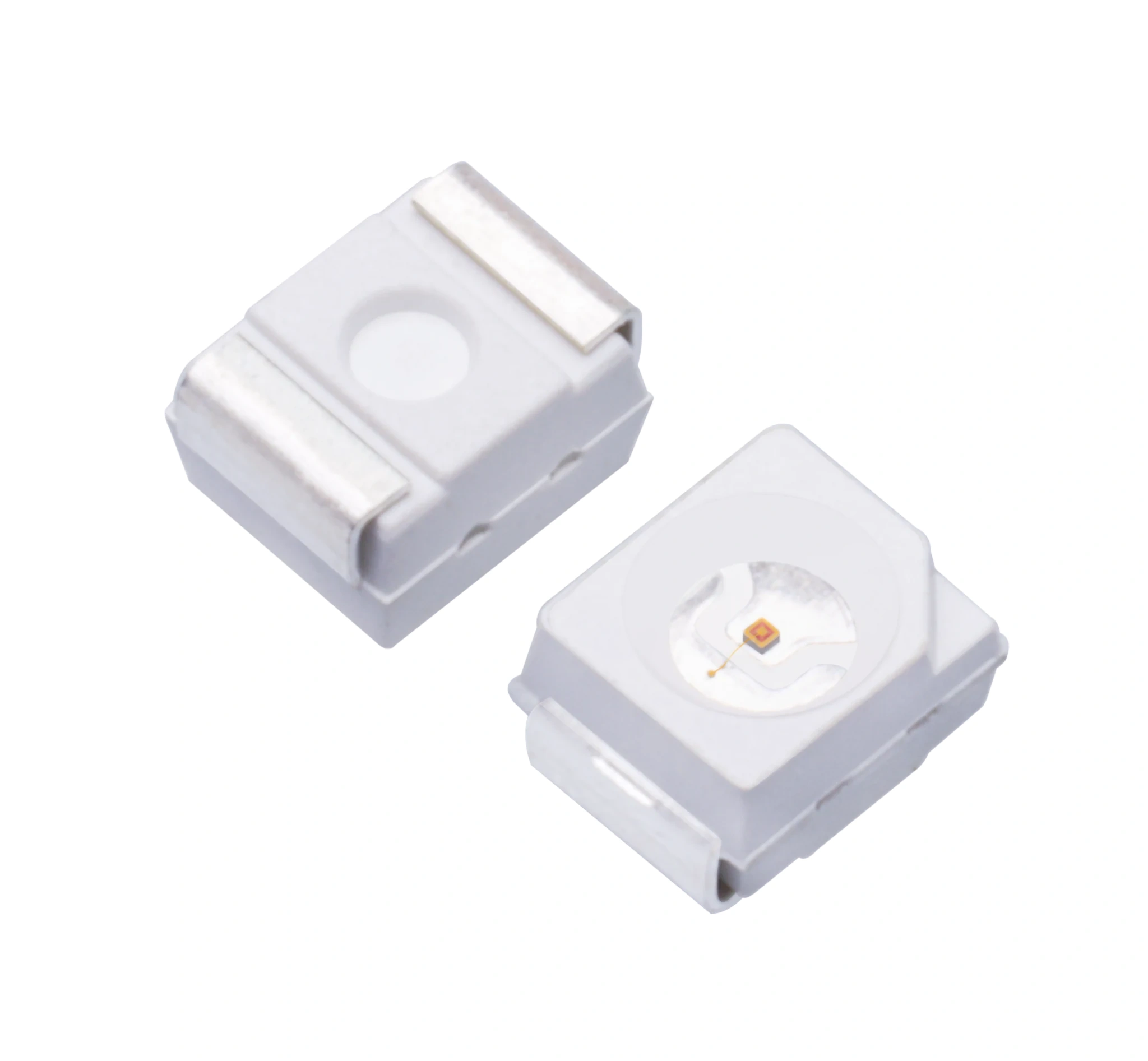 Single-chip red 3528 SMD LED, front and back views